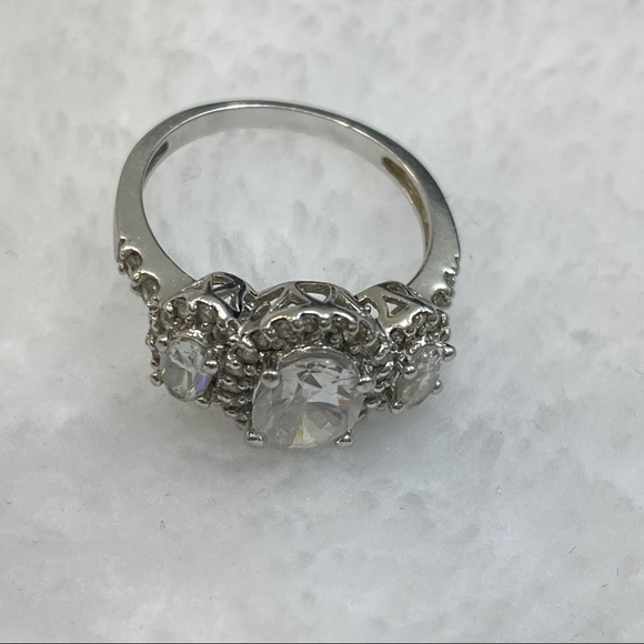 Silver Color Ring With CZ Settings. Size 7.25 - Picture 3 of 7